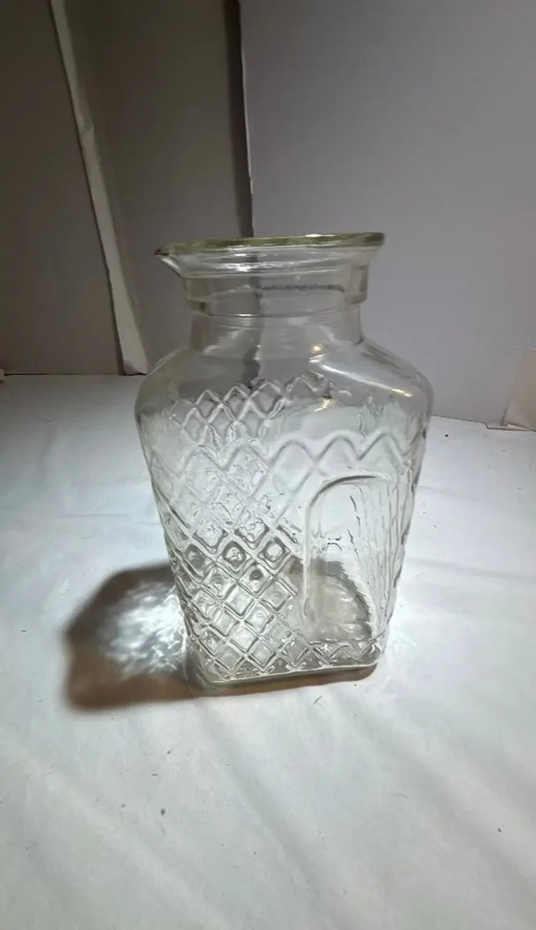 Vintage Clear Glass Diamond Pattern Pitcher